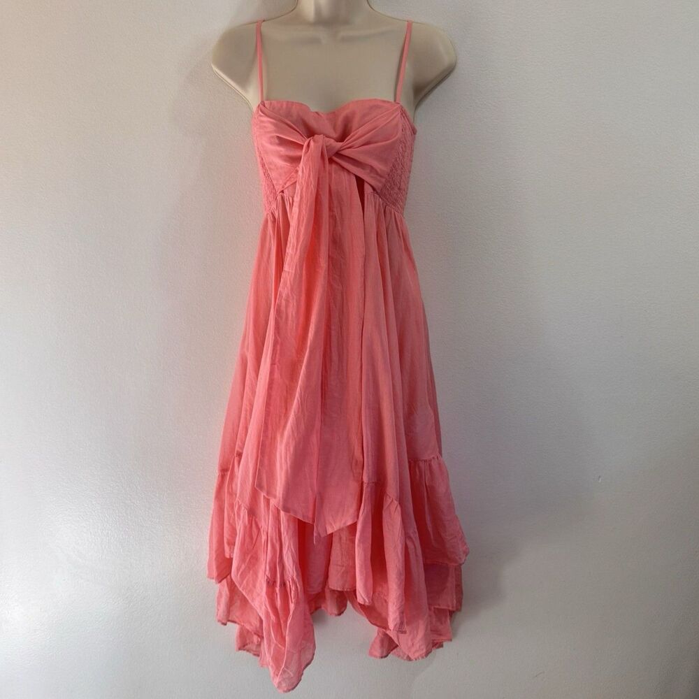 J. Crew Dress Midi S Cotton Voile Bow Front Beach Pink Sharkbite Smocked Cotton